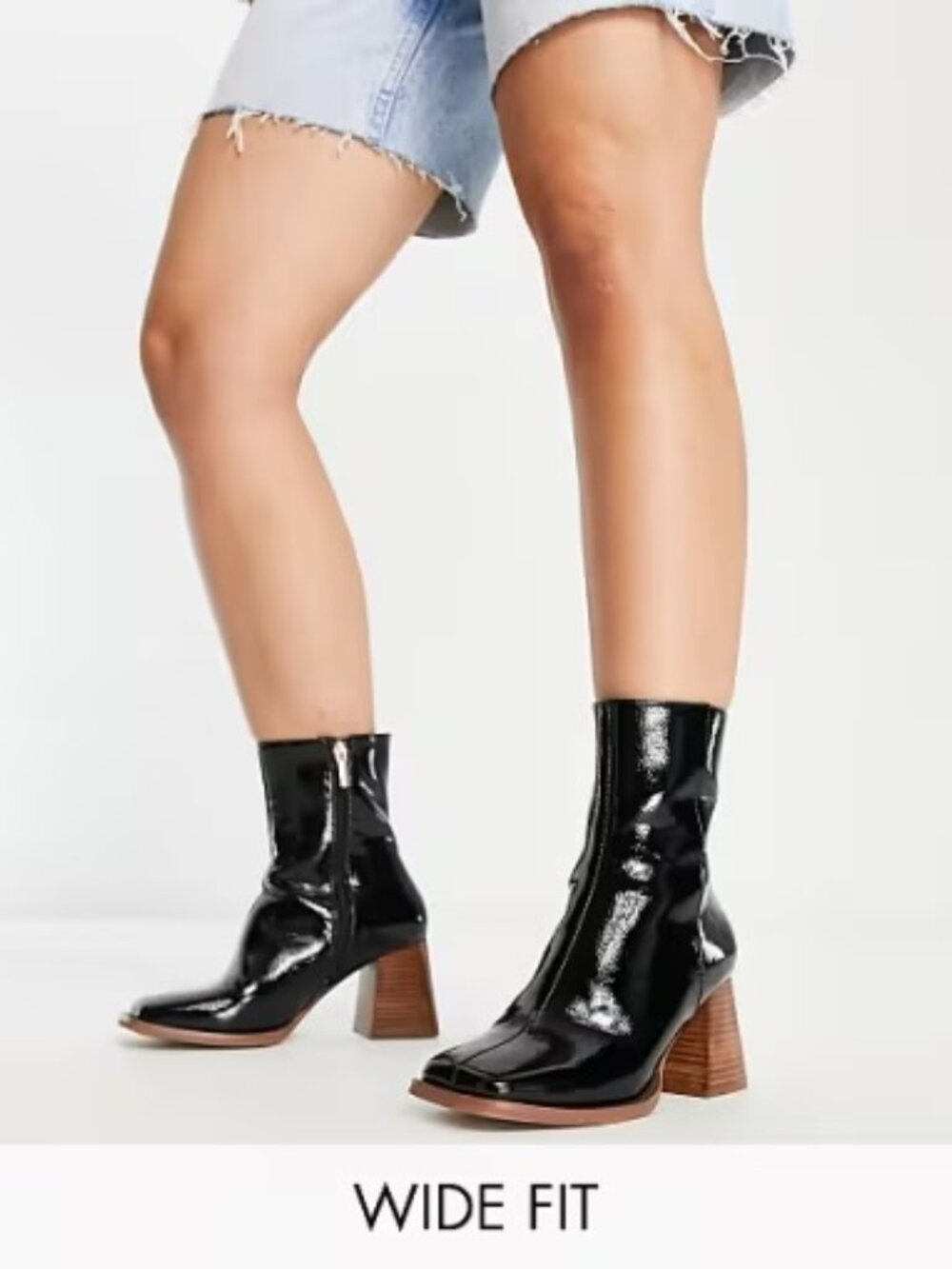 ASOS Wide Fit Black Patent Square Toe Block Heel Ankle Boots Size 8 - Picture 3 of 6